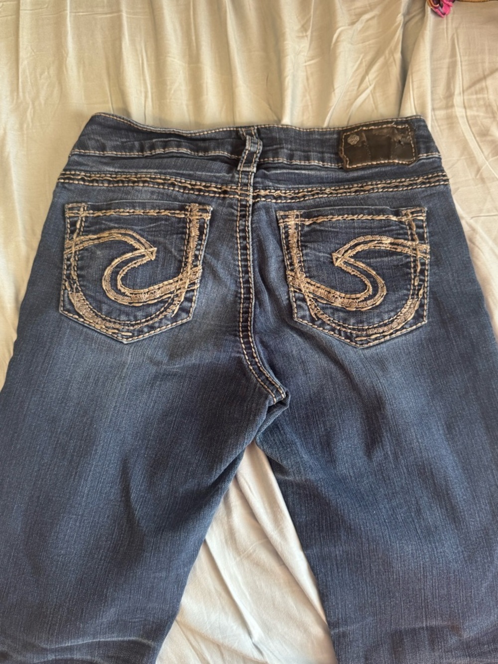 Silver Jeans Dark Blue Straight Leg Jeans with Contrast Stitching